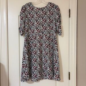 Floral Print Dress with Red and Black Accents